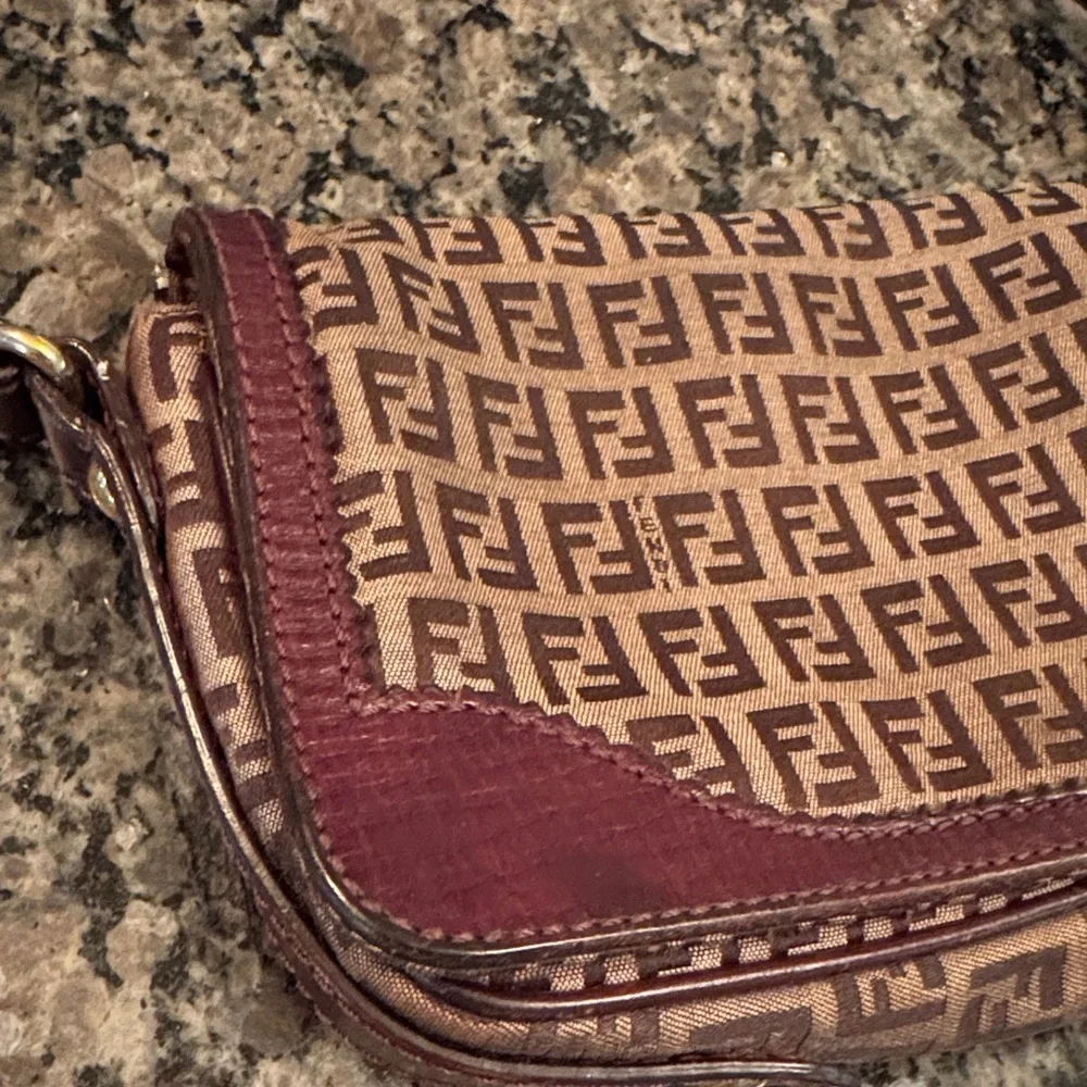 Fendi Zucchino Brown and Dark Brown Monogram flap shoulder Bag